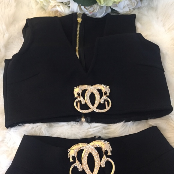 CO-ORD 2 PIECE SET BLACK BANDAGE CROP TOP & PANT - Picture 6 of 12